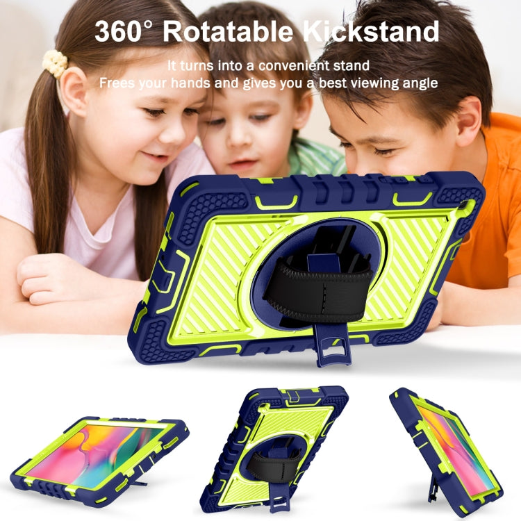 For Samsung Galaxy Tab A 8.0 2019 T290 360 Degree Rotation Contrast Color Shockproof Silicone + PC Case with Holder & Hand Grip Strap & Shoulder Strap(Navy+Yellow Green) - Other Galaxy Tab PC by buy2fix | Online Shopping UK | buy2fix