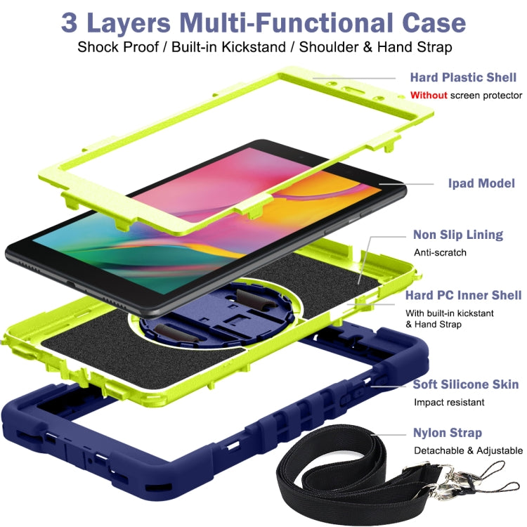 For Samsung Galaxy Tab A 8.0 2019 T290 360 Degree Rotation Contrast Color Shockproof Silicone + PC Case with Holder & Hand Grip Strap & Shoulder Strap(Navy+Yellow Green) - Other Galaxy Tab PC by buy2fix | Online Shopping UK | buy2fix