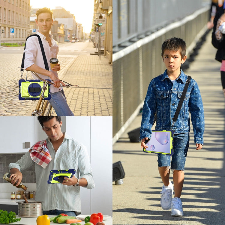 For Samsung Galaxy Tab A 8.4 2020 T307 360 Degree Rotation Contrast Color Shockproof Silicone + PC Case with Holder & Hand Grip Strap & Shoulder Strap(Navy+Yellow Green) - Tab A 8.4 (2020) by buy2fix | Online Shopping UK | buy2fix
