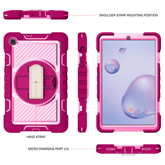 For Samsung Galaxy Tab A 8.4 2020 T307 360 Degree Rotation Contrast Color Shockproof Silicone + PC Case with Holder & Hand Grip Strap & Shoulder Strap(Rose Red+Pink) - Tab A 8.4 (2020) by buy2fix | Online Shopping UK | buy2fix
