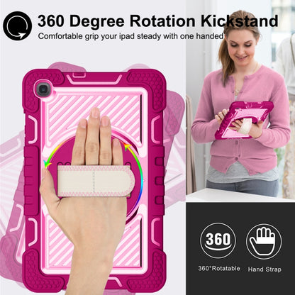 For Samsung Galaxy Tab A 8.4 2020 T307 360 Degree Rotation Contrast Color Shockproof Silicone + PC Case with Holder & Hand Grip Strap & Shoulder Strap(Rose Red+Pink) - Tab A 8.4 (2020) by buy2fix | Online Shopping UK | buy2fix