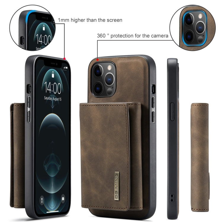 For iPhone 12 / 12 Pro DG.MING M1 Series 3-Fold Multi Card Wallet + Magnetic Back Cover Shockproof Case with Holder Function(Coffee) - iPhone 12 / 12 Pro Cases by DG.MING | Online Shopping UK | buy2fix