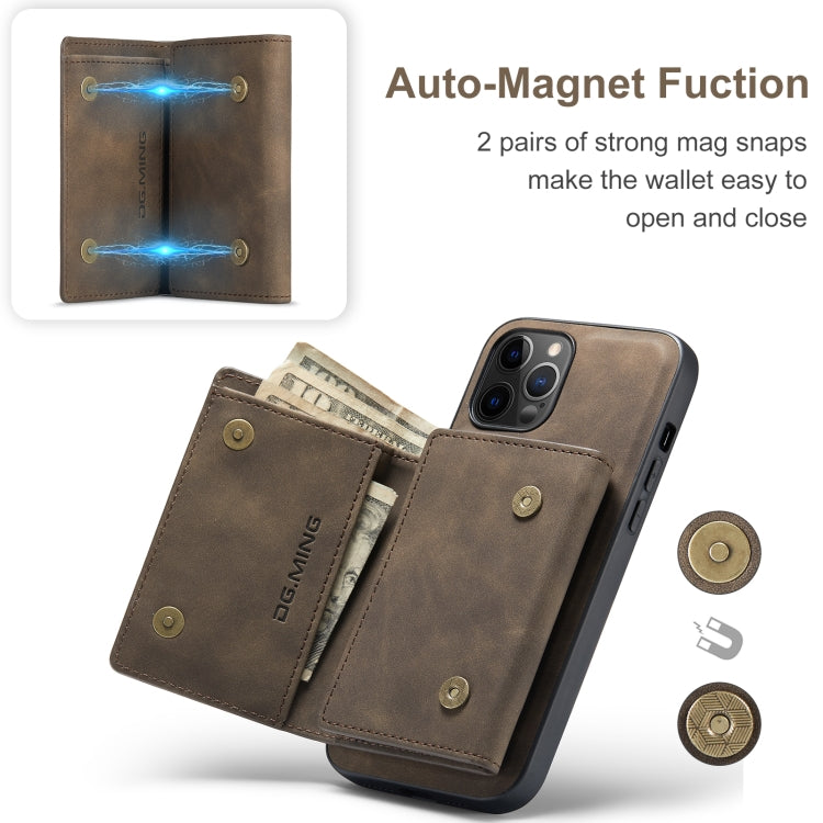 For iPhone 12 / 12 Pro DG.MING M1 Series 3-Fold Multi Card Wallet + Magnetic Back Cover Shockproof Case with Holder Function(Coffee) - iPhone 12 / 12 Pro Cases by DG.MING | Online Shopping UK | buy2fix