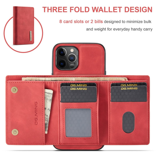 For iPhone 12 / 12 Pro DG.MING M1 Series 3-Fold Multi Card Wallet + Magnetic Back Cover Shockproof Case with Holder Function(Red) - iPhone 12 / 12 Pro Cases by DG.MING | Online Shopping UK | buy2fix