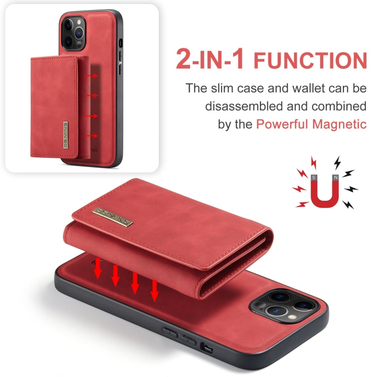 For iPhone 12 / 12 Pro DG.MING M1 Series 3-Fold Multi Card Wallet + Magnetic Back Cover Shockproof Case with Holder Function(Red) - iPhone 12 / 12 Pro Cases by DG.MING | Online Shopping UK | buy2fix