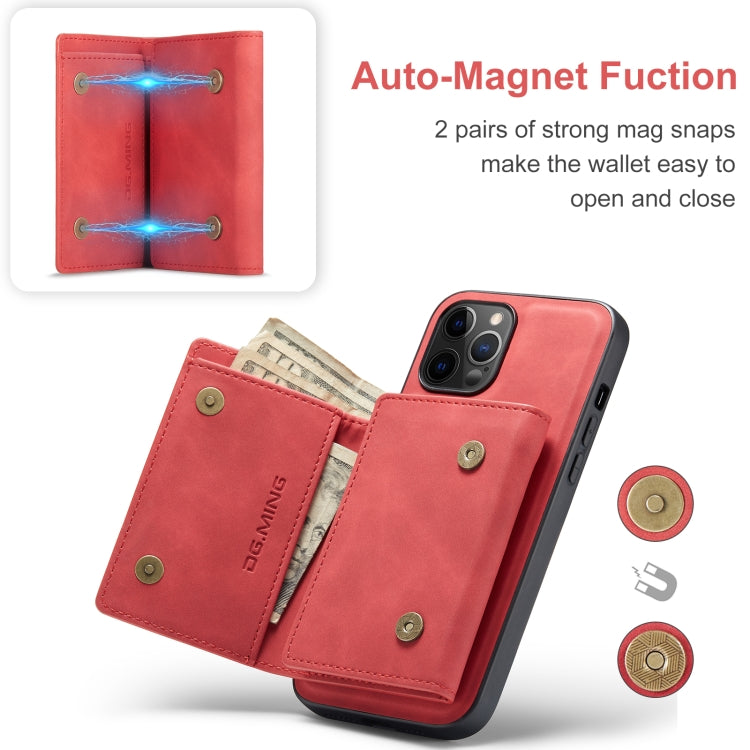 For iPhone 12 / 12 Pro DG.MING M1 Series 3-Fold Multi Card Wallet + Magnetic Back Cover Shockproof Case with Holder Function(Red) - iPhone 12 / 12 Pro Cases by DG.MING | Online Shopping UK | buy2fix