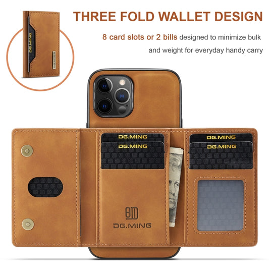 For iPhone 12 / 12 Pro DG.MING M2 Series 3-Fold Multi Card Bag + Magnetic Back Cover Shockproof Case with Wallet & Holder Function(Brown) - iPhone 12 / 12 Pro Cases by DG.MING | Online Shopping UK | buy2fix