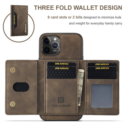For iPhone 12 / 12 Pro DG.MING M2 Series 3-Fold Multi Card Bag + Magnetic Back Cover Shockproof Case with Wallet & Holder Function(Coffee) - iPhone 12 / 12 Pro Cases by DG.MING | Online Shopping UK | buy2fix