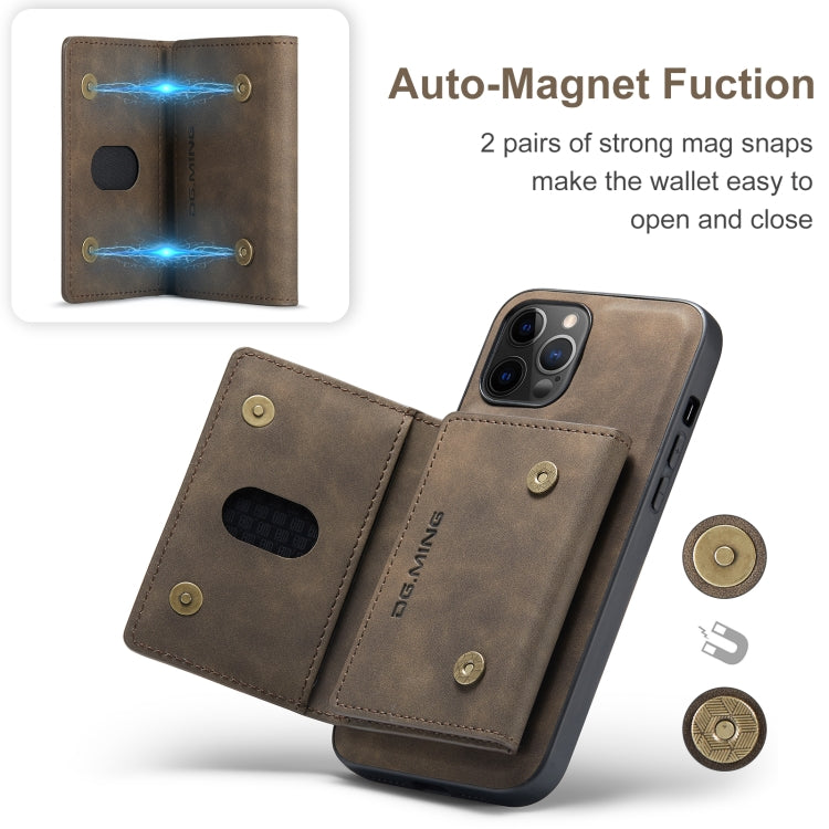 For iPhone 12 / 12 Pro DG.MING M2 Series 3-Fold Multi Card Bag + Magnetic Back Cover Shockproof Case with Wallet & Holder Function(Coffee) - iPhone 12 / 12 Pro Cases by DG.MING | Online Shopping UK | buy2fix