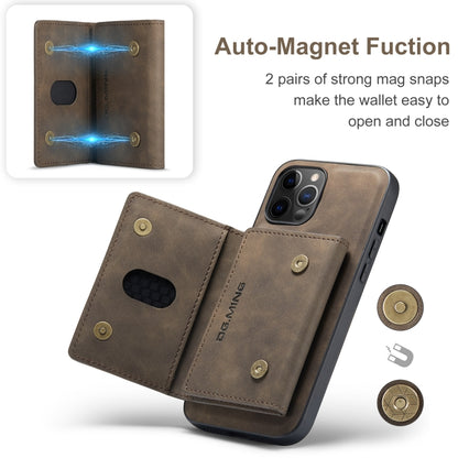 For iPhone 12 / 12 Pro DG.MING M2 Series 3-Fold Multi Card Bag + Magnetic Back Cover Shockproof Case with Wallet & Holder Function(Coffee) - iPhone 12 / 12 Pro Cases by DG.MING | Online Shopping UK | buy2fix