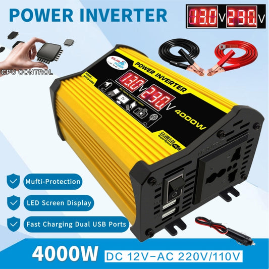Legend II Generation 12V to 110V 4000W Modified Square Wave Car Power Inverter(Yellow) - Modified Square Wave by buy2fix | Online Shopping UK | buy2fix