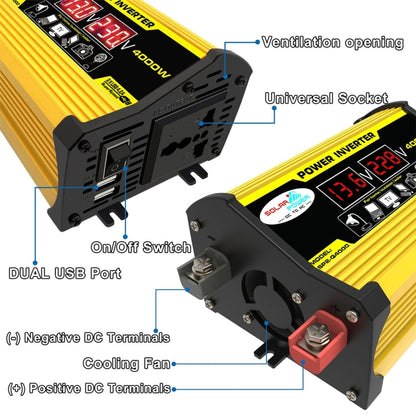Legend II Generation 12V to 220V 4000W Modified Square Wave Car Power Inverter(Yellow) by buy2fix