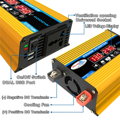 Tang II Generation 12V to 220V 4000W Modified Square Wave Car Power Inverter(Yellow) - Modified Square Wave by buy2fix | Online Shopping UK | buy2fix