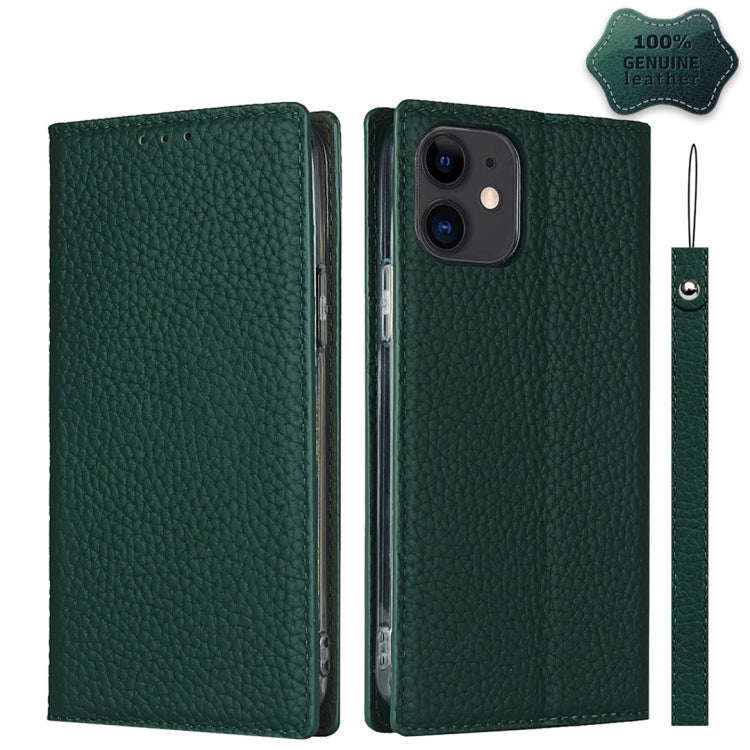 For iPhone 12 mini Litchi Genuine Leather Phone Case (Green) - iPhone 12 mini Cases by buy2fix | Online Shopping UK | buy2fix