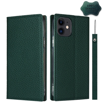 For iPhone 12 mini Litchi Genuine Leather Phone Case (Green) - iPhone 12 mini Cases by buy2fix | Online Shopping UK | buy2fix