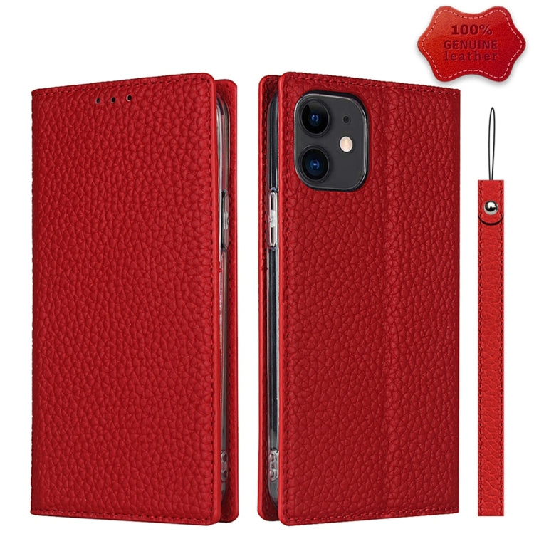 For iPhone 12 mini Litchi Genuine Leather Phone Case (Red) - iPhone 12 mini Cases by buy2fix | Online Shopping UK | buy2fix