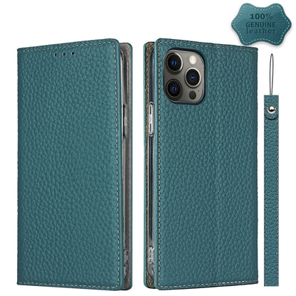 For iPhone 12 Pro Max Litchi Genuine Leather Phone Case(Sky Blue) - iPhone 12 Pro Max Cases by buy2fix | Online Shopping UK | buy2fix