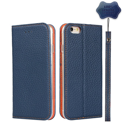 Litchi Genuine Leather Phone Case For iPhone 6 & 6s(Dark Blue) - More iPhone Cases by buy2fix | Online Shopping UK | buy2fix