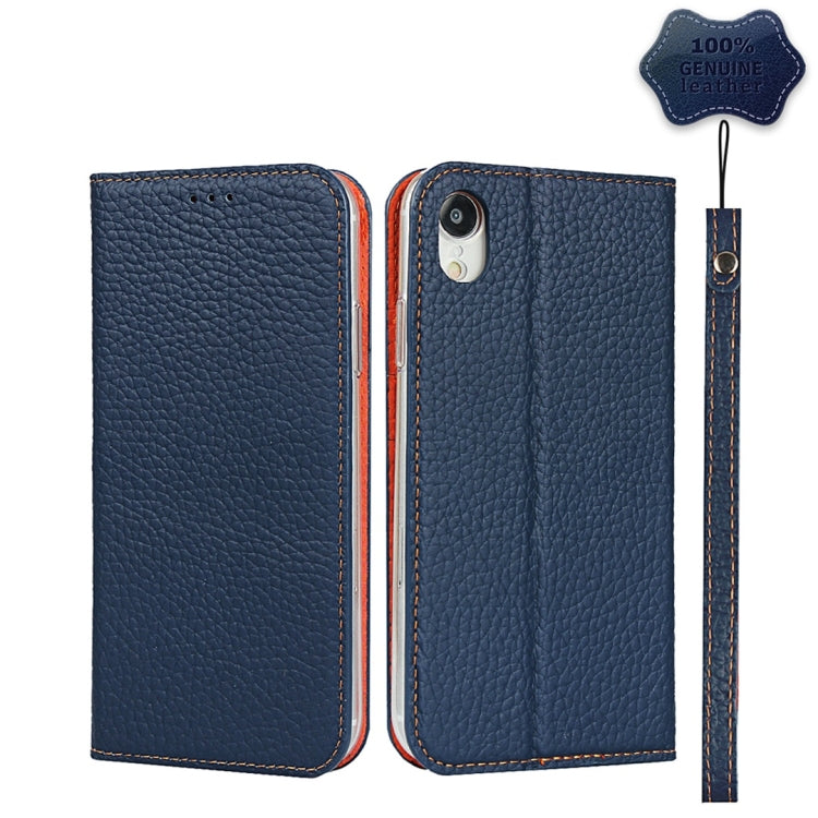 For iPhone XR Litchi Genuine Leather Phone Case(Dark Blue) - More iPhone Cases by buy2fix | Online Shopping UK | buy2fix