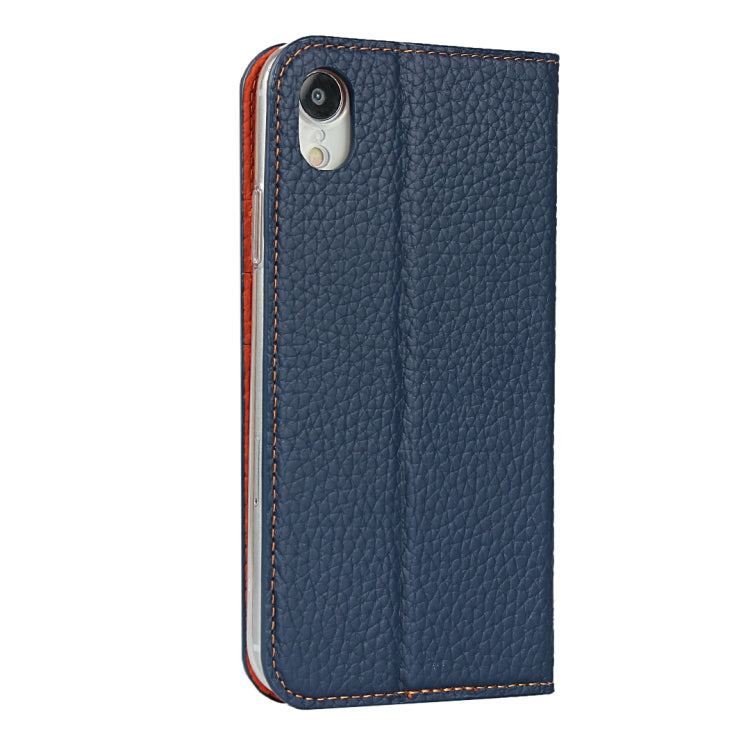For iPhone XR Litchi Genuine Leather Phone Case(Dark Blue) - More iPhone Cases by buy2fix | Online Shopping UK | buy2fix
