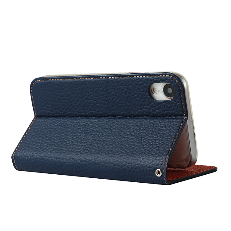 For iPhone XR Litchi Genuine Leather Phone Case(Dark Blue) - More iPhone Cases by buy2fix | Online Shopping UK | buy2fix