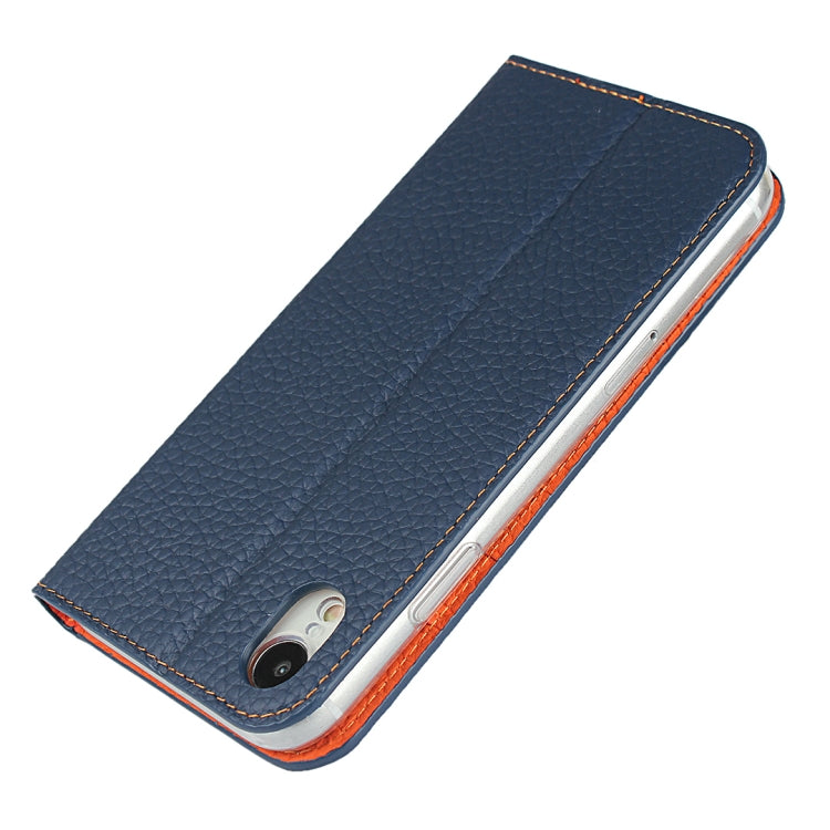 For iPhone XR Litchi Genuine Leather Phone Case(Dark Blue) - More iPhone Cases by buy2fix | Online Shopping UK | buy2fix