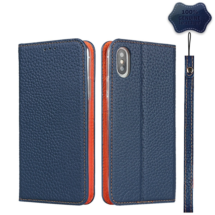 For iPhone XS Max Litchi Genuine Leather Phone Case(Dark Blue) - More iPhone Cases by buy2fix | Online Shopping UK | buy2fix