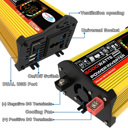Legend III Generation DC12V to AC220V 6000W Modified Square Wave Car Power Inverter with LED Display(Yellow) - Modified Square Wave by buy2fix | Online Shopping UK | buy2fix