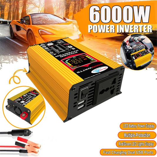 Tang III Generation 12V to 110V 6000W Modified Square Wave Car Power Inverter with LCD Display & Dual USB(Yellow) - Modified Square Wave by buy2fix | Online Shopping UK | buy2fix
