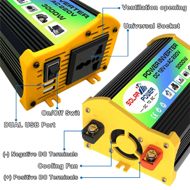 Legend I Generation DC12V to AC110V 3000W Modified Square Wave Car Power Inverter(Black) - Modified Square Wave by buy2fix | Online Shopping UK | buy2fix