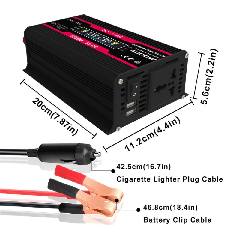 Zhizun Modified Sinewave 12V to 110V 4000W Car Power Inverter(Black) by buy2fix