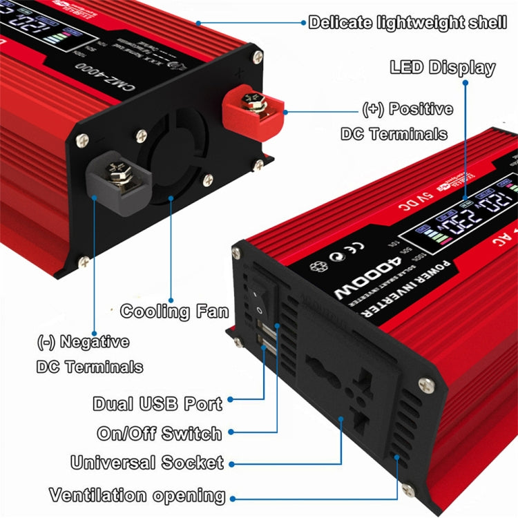 Zhizun Modified Sinewave 12V to 110V 4000W Car Power Inverter(Red) by buy2fix