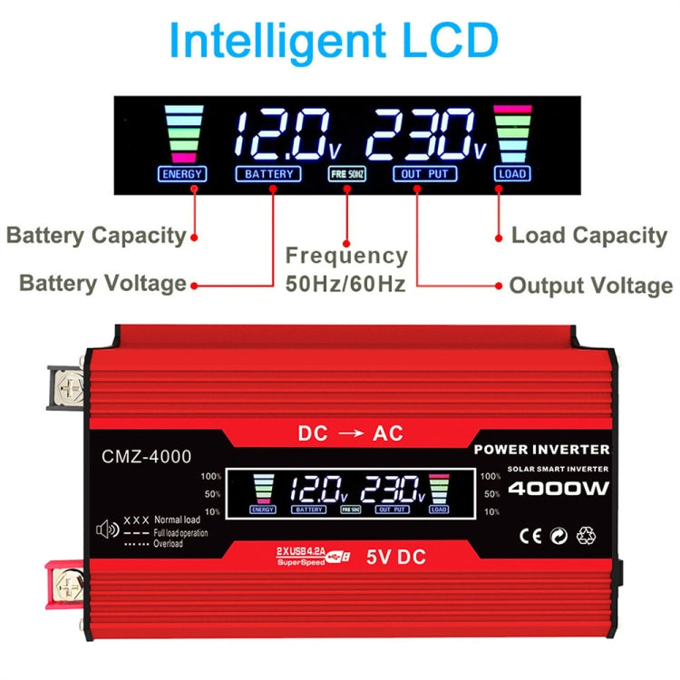 Zhizun Modified Sinewave 12V to 220V 4000W Car Power Inverter(Red) by buy2fix