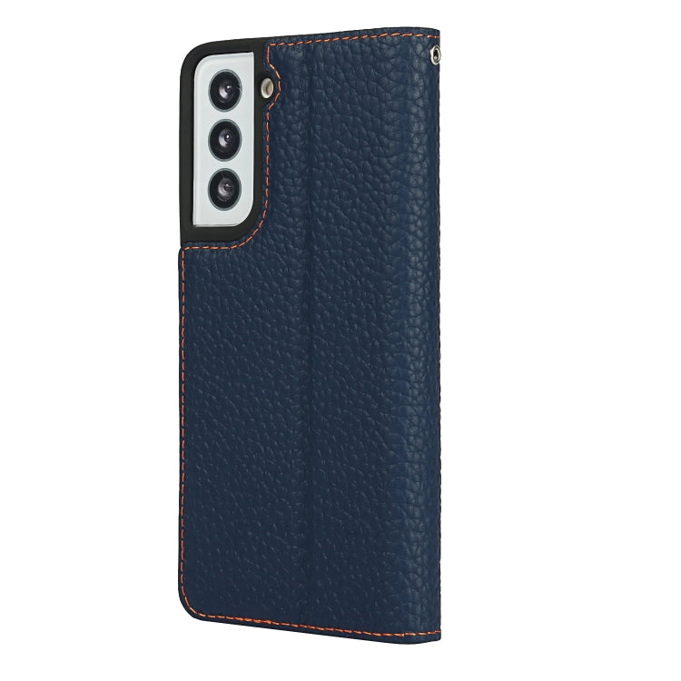 For Samsung Galaxy S21 5G Litchi Genuine Leather Phone Case(Dark Blue) - Galaxy S21+ 5G Cases by buy2fix | Online Shopping UK | buy2fix