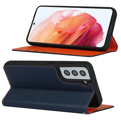For Samsung Galaxy S21 5G Litchi Genuine Leather Phone Case(Dark Blue) - Galaxy S21+ 5G Cases by buy2fix | Online Shopping UK | buy2fix