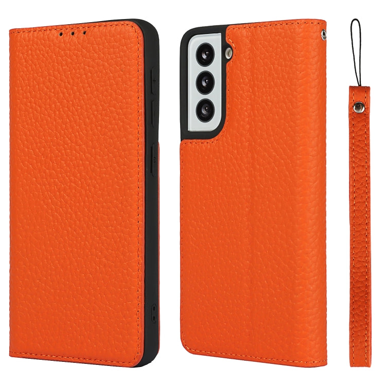 For Samsung Galaxy S21 5G Litchi Genuine Leather Phone Case(Orange) - Galaxy S21+ 5G Cases by buy2fix | Online Shopping UK | buy2fix