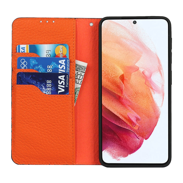 For Samsung Galaxy S21 5G Litchi Genuine Leather Phone Case(Orange) - Galaxy S21+ 5G Cases by buy2fix | Online Shopping UK | buy2fix