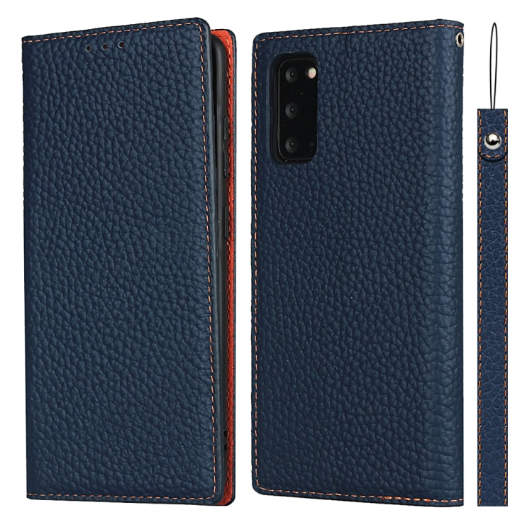 For Samsung Galaxy S20 Litchi Genuine Leather Phone Case(Dark Blue) - Galaxy Phone Cases by buy2fix | Online Shopping UK | buy2fix