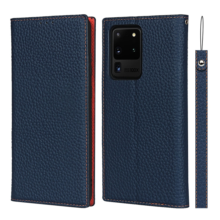 For Samsung Galaxy S20 Ultra Litchi Genuine Leather Phone Case(Dark Blue) - Galaxy Phone Cases by buy2fix | Online Shopping UK | buy2fix
