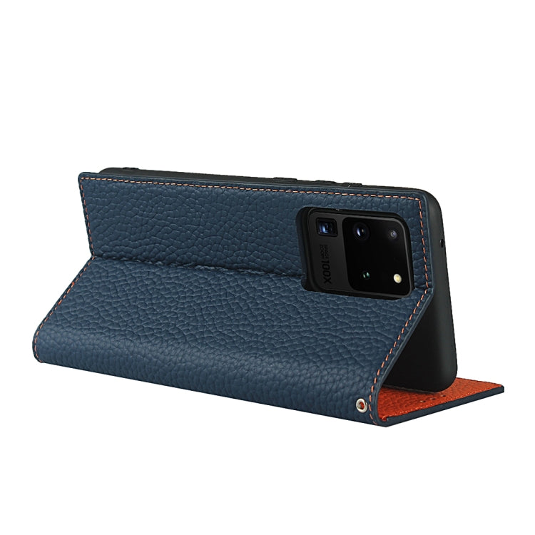 For Samsung Galaxy S20 Ultra Litchi Genuine Leather Phone Case(Dark Blue) - Galaxy Phone Cases by buy2fix | Online Shopping UK | buy2fix