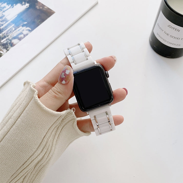 Five Beads Ceramic Steel Watch Band For Apple Watch Ultra 49mm&Watch Ultra 2 49mm / Series 9&8&7 45mm / SE 3&SE 2&6&SE&5&4 44mm / 3&2&1 42mm(White + Silver) by buy2fix