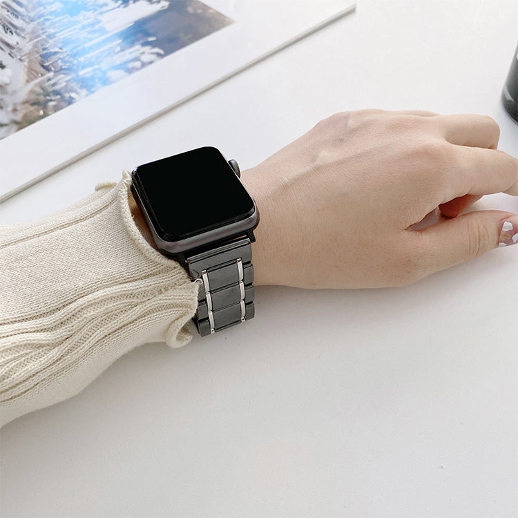 Five Beads Ceramic Steel Watch Band For Apple Watch Ultra 49mm&Watch Ultra 2 49mm / Series 9&8&7 45mm / SE 3&SE 2&6&SE&5&4 44mm / 3&2&1 42mm(White + Silver) by buy2fix