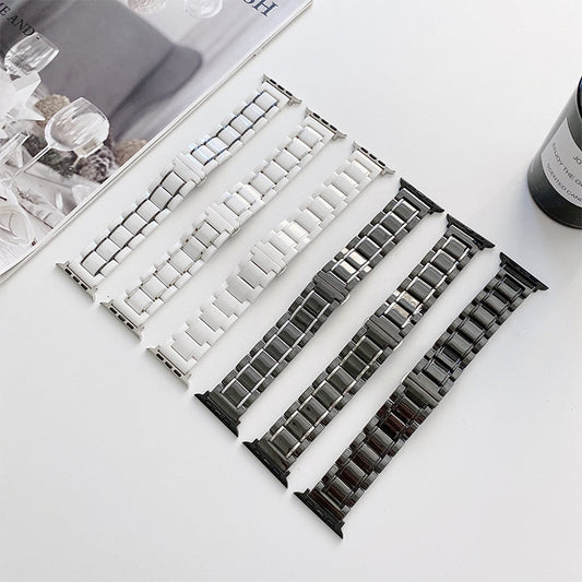 Five Beads Ceramic Steel Watch Band For Apple Watch Series 9&8&7 41mm / SE 3&SE 2&6&SE&5&4 40mm / 3&2&1 38mm(Black + Gray) by buy2fix