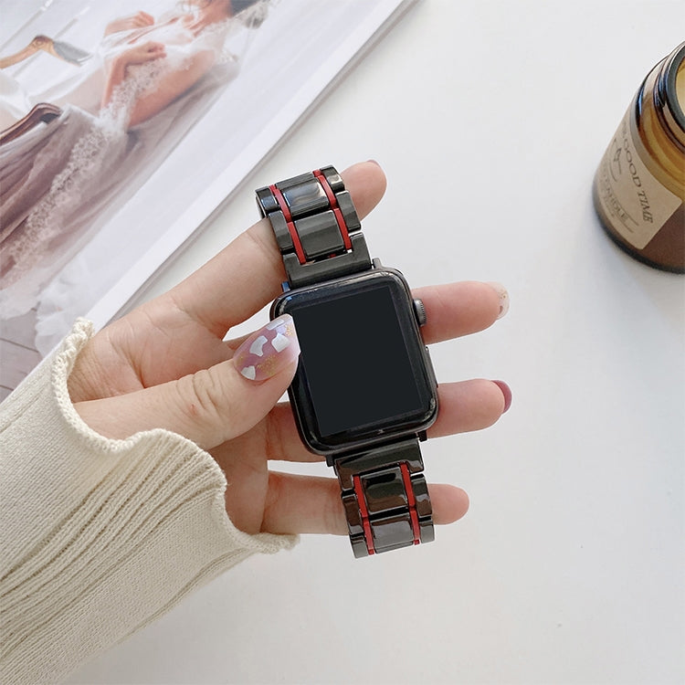 Five Beads Ceramic Steel Watch Band For Apple Watch Series 9&8&7 41mm / SE 3&SE 2&6&SE&5&4 40mm / 3&2&1 38mm(Black + Red) by buy2fix