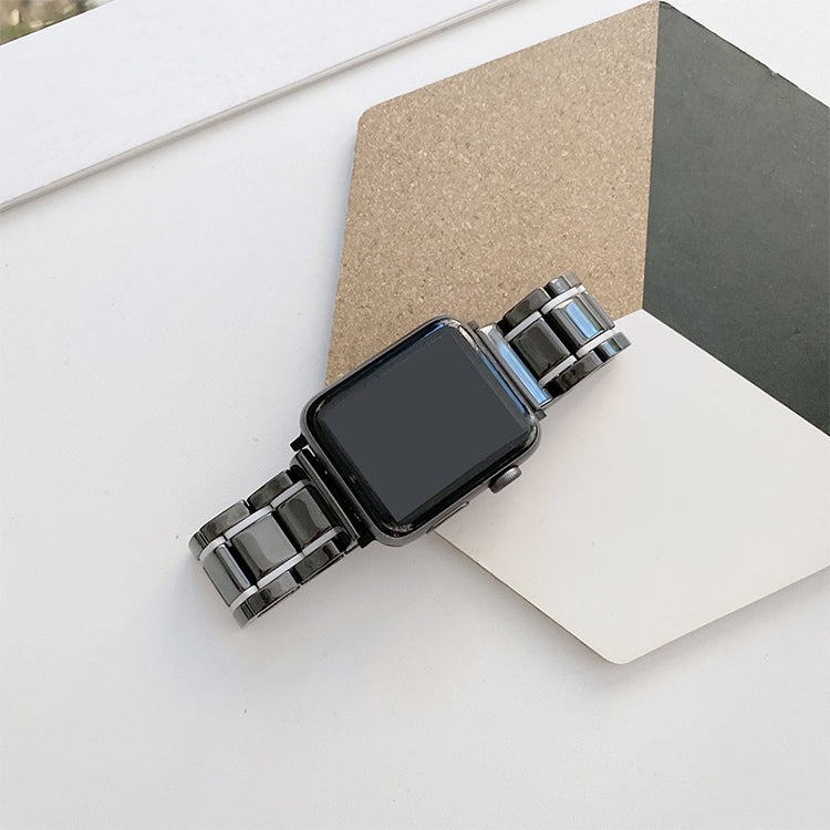 Five Beads Ceramic Steel Watch Band For Apple Watch Series 9&8&7 41mm / SE 3&SE 2&6&SE&5&4 40mm / 3&2&1 38mm(White) by buy2fix