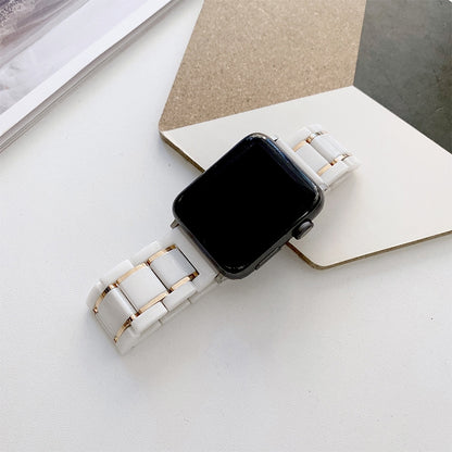 Five Beads Ceramic Steel Watch Band For Apple Watch Series 9&8&7 41mm / SE 3&SE 2&6&SE&5&4 40mm / 3&2&1 38mm(White + Silver) by buy2fix