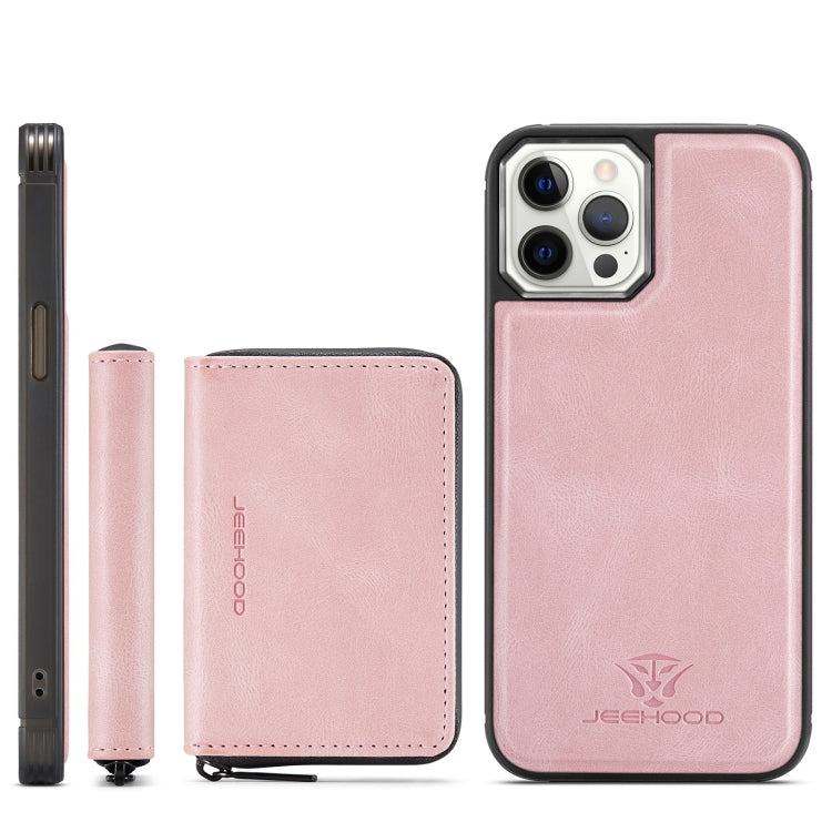 For iPhone 12 / 12 Pro JEEHOOD Magnetic Zipper Horizontal Flip Leather Case with Holder & Card Slot & Wallet(Pink) - iPhone 12 / 12 Pro Cases by JEEHOOD | Online Shopping UK | buy2fix