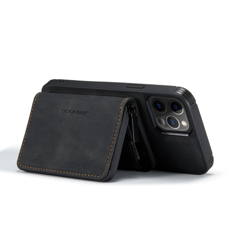 For iPhone 12 / 12 Pro JEEHOOD Magnetic Zipper Horizontal Flip Leather Case with Holder & Card Slot & Wallet(Black) - iPhone 12 / 12 Pro Cases by JEEHOOD | Online Shopping UK | buy2fix