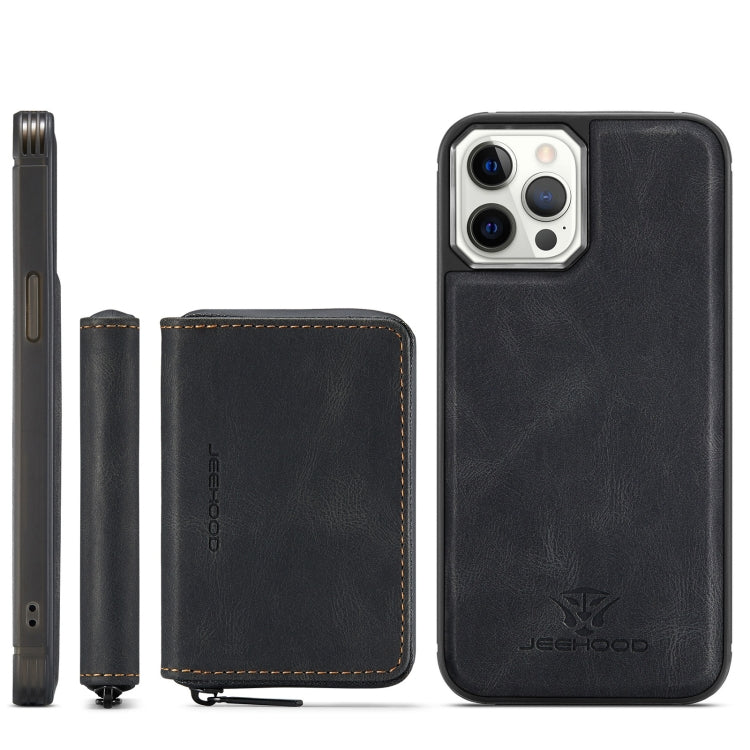 For iPhone 12 / 12 Pro JEEHOOD Magnetic Zipper Horizontal Flip Leather Case with Holder & Card Slot & Wallet(Black) - iPhone 12 / 12 Pro Cases by JEEHOOD | Online Shopping UK | buy2fix