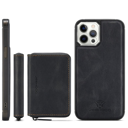 For iPhone 12 / 12 Pro JEEHOOD Magnetic Zipper Horizontal Flip Leather Case with Holder & Card Slot & Wallet(Black) - iPhone 12 / 12 Pro Cases by JEEHOOD | Online Shopping UK | buy2fix